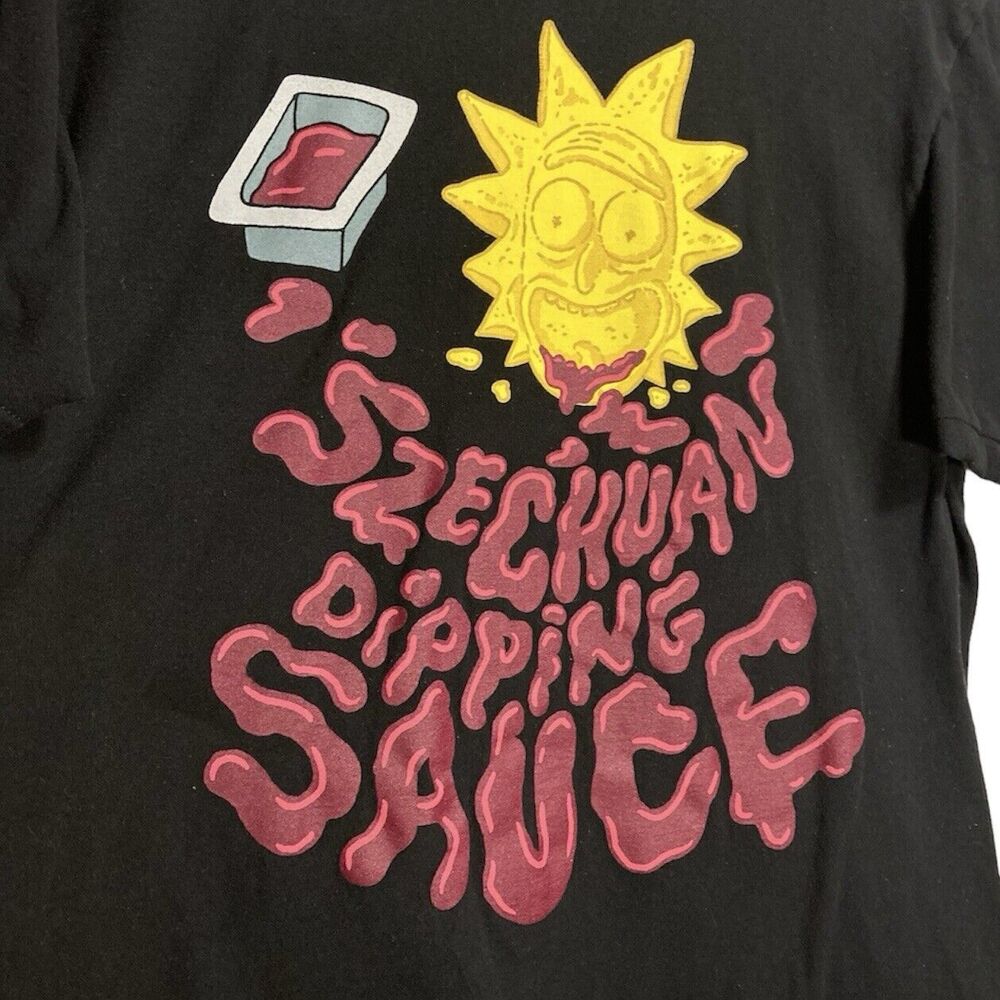 Rick and Morty T-Shirt Large Black Adult Swim Graphic Crew Neck Szechuan Sauce